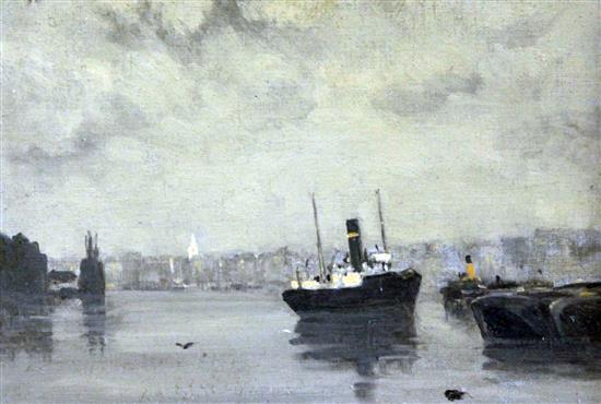 Attributed to Charles Cundall Evening on the Pool, 8 x 11.5in.